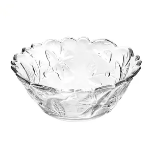 Red Cherry Clear Glass Salad Bowl Set 7PCS Lily Rose Chrysanthemums Morning-Glory Flower Bowls For Dessert Noodles Candy Snacks