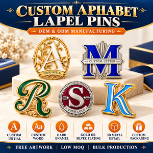 Custom Decorative Alphabet Hard Enamel Lapel <b>Pins</b> Initial Letter Logo Metal Badges OEM ODM Manufacturer - Product Image 4