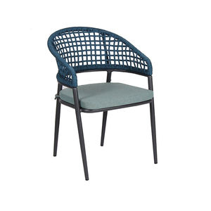 Chaise de salle à manger en rotin d'extérieur avec coussin, fauteuil de patio en aluminium vert tressé pour jardin et balcon - Product Image 2