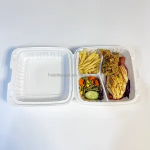 Fiambrera de plástico reciclado 9x9 MFPP Bolsas de restaurante para llevar Contenedores de comida de plástico de 3 compartimentos