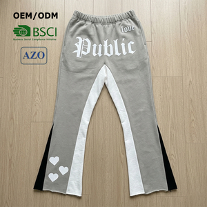 ODM Supply Customization Men's Patchwork Screen Print Loose Flare Pants <b>Elastic</b> Waist Drawstring Casual Streetwear Trousers - Product Image 1