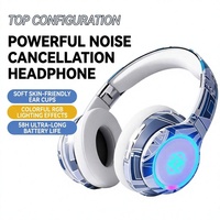 Casque de jeu sans fil Bluetooth supra-auriculaire avec suppression du bruit, éclairage RGB, faible latence et longue autonomie