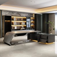 Bureau de direction de style italien de luxe, haute technologie, pour PDG, manager, bureau commercial, bureau de direction haut de gamme, design moderne minimaliste, en bois