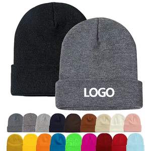 Wholesale Winter Warm <b>Knitted</b> <b>Beanie</b> Cap Custom Logo Embroidery 60 Colors Manufacturer's Blank Plain <b>Beanies</b> - Product Image 1