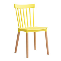 Chaise de salle à manger moderne de style Windsor en plastique avec pieds en bois de hêtre, chaise d'appoint pour la maison, la cuisine, la salle à manger, les loisirs