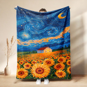 Manta de lana personalizada con estampado de girasoles y diseño artístico de chica, ideal para dormitorio, sofá, decoración del hogar, viajes o como regalo. - Product Image 4