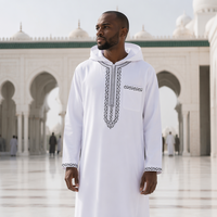 Thobe maxi ample à capuche, demi-zip, broderie ethnique, manches longues et poches |   Thobe décontracté pour hommes musulmans, Thobe islamique pour tous les jours