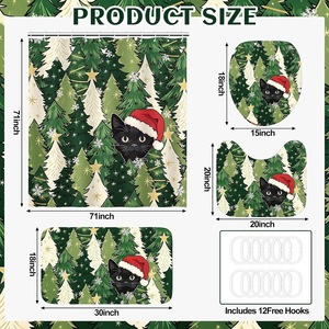 Green <b>Christmas</b> Trees Black Cat Polyester <b>Shower</b> <b>Curtain</b> Bathroom <b>Curtain</b> Digital Print Waterproof Custom Print Wholesale Modern - Product Image 4