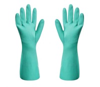 Gants industriels en nitrile verts réutilisables, imperméables, résistants aux produits chimiques, aux acides et aux huiles, avec doublure floquée