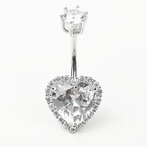 HOVANCI S925 sterling silver zircon belly body piercing fashion pendants heart stab magnetic navel belly button ring wholesale