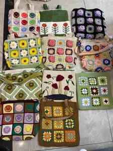 Handmade Woven Bag Camellia Customizable Crochet Yarn Granny <b>Square</b> Floral Shoulder Knitted Vacation Aesthetic Ready Bags - Product Image 6