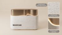 Comptoir de réception/caisse au design minimaliste en béton texturé, avec corps arrondi et bande LED à base chaude, pour magasin de vêtements, personnalisable OEM