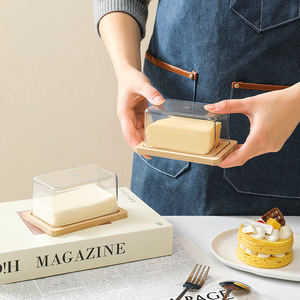 Butter Dish Rectangular Bamboo Container With Lid Airtight Food <b>Storage</b> Box For <b>Kitchen</b> Use - Product Image 2