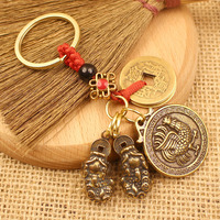 Sidaoyuan – Porte-clés pendentif double PI Xiu, motif rond rétro avec caractères du Zodiaque Chinois « Fu », cadeau du fabricant