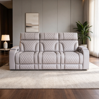 Ensemble de canapés inclinables électriques en cuir de luxe pour home cinéma avec porte-gobelets, éclairage d'ambiance et rangement pour salon