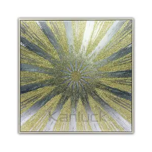 Gold Sun Rays Floating Frame Embellished Canvas Art With Chunky