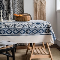 Nappe en tissu imprimé en coton et lin, style rétro classique, bleu et blanc, pour la décoration de la maison, du restaurant et de la cuisine