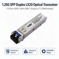 Transceptor de Fibra Óptica SFP de 1.25G Compatible con Cisco, 1310nm, Modo Único, Conector SC, 20KM, DDM, para Uso en Centros de Datos y Telecomunicaciones