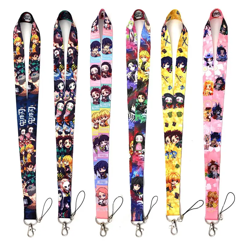 Groothandel Custom Sublimatie Schattige Cartoon Nekband Polyester Demon Slayer Karakter Anime Lanyard Set