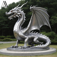 Statue de dragon en métal de taille réelle personnalisée Sculpture de dragon d'extérieur en acier inoxydable de jardin