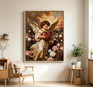Tableau mural vintage Ange avec cœur, impression de <span class=keywords><strong>peinture</strong></span> à l'huile Jardin de roses romantique, décoration religieuse classique pour salon - Product Image 2