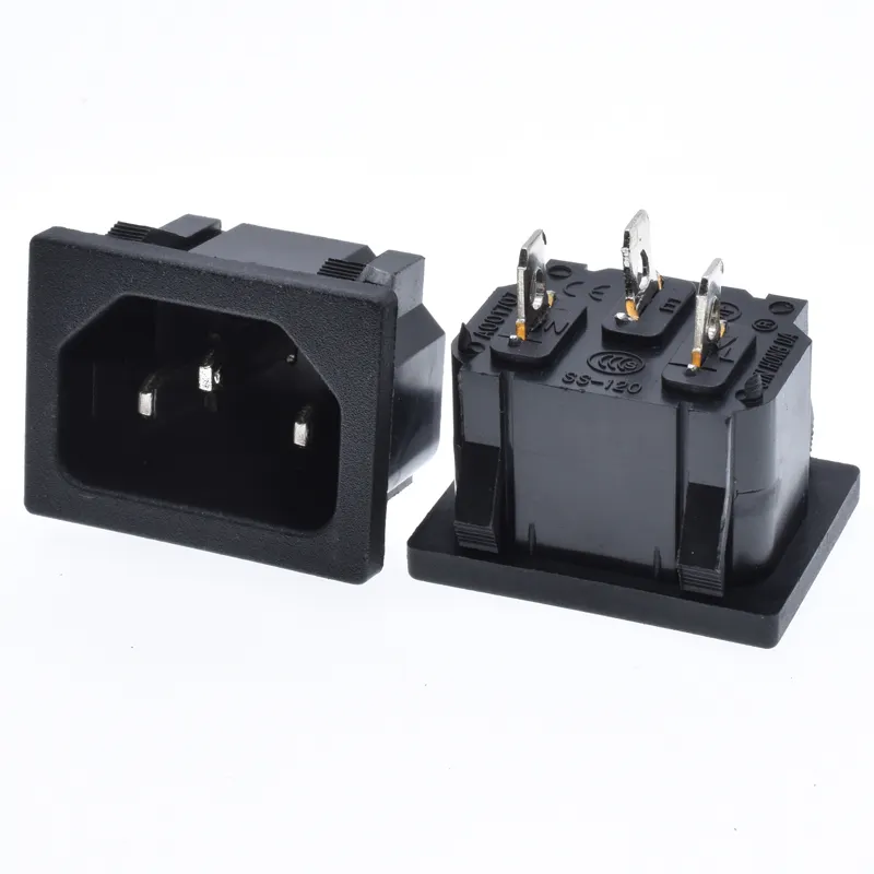 C14 Power Socket IEC 3 pins Male Power Supply Outlet AC 10A 250V Black Snap in concealed installation For PDU DIY Connect Port