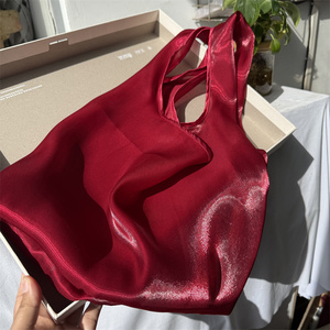 Bolsa de Compras de Organza Transparente Brillante CH con Logotipo Personalizado, Bolsa de Mano de Organza para Mujer, Linda Bolsa de Mano de Tela de Poliéster Transparente - Product Image 5