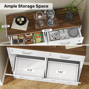 Cubo de Basura de Madera Multifuncional con Doble Abertura en Forma de T, con Cajones y Puerta Corredera, Resistente al Agua y Duradero - Product Image 2