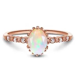 Solid 14k/18k/24k Rose Gold Jewelry Natural Opal Engagement Ring