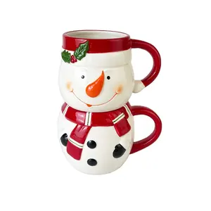 ชุดแก้วเซรามิกลายตุ๊กตาหิมะคริสต์มาสพร้อมหมวกผ้าพันคอสีแดงและของตกแต่งฮอลลี่ของขวัญวันหยุดสุดน่ารัก - Product Image 1