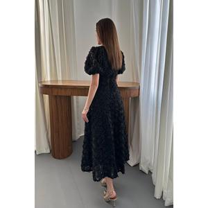 Vestido de Fiesta de Lujo para Mujer al por Mayor, Negro con Rosas, Estilo A-Line, Vestido de Gala con Cuentas y Perlas, Cintura Imperio, Talla XS, Largo hasta el Suelo, Sencillo - Product Image 1