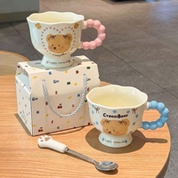 Ensemble de tasses en céramique personnalisables Lelyi, mignonnes, avec boîte cadeau, tasse à eau de bureau élégante, cadeau d'anniversaire avec un design d'ours et de cœur