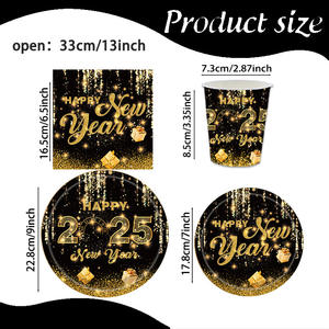 Nouvel ensemble de vaisselle de fête de bonne année en or noir assiette en papier <span class=keywords><strong>jetable</strong></span> tasse en papier ensemble de serviettes en papier - Product Image 3