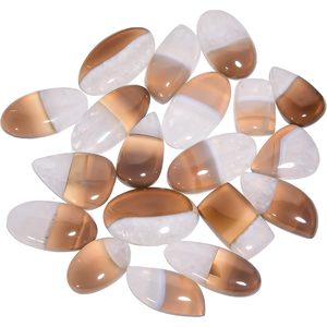 Cabujones de Cuarzo Solar Natural 90+ Quilates Corte Ovalado Pulido Para Fabricación de Joyas Piedra Preciosa Suelta Marrón y Blanca - Product Image 1