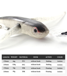 Señuelo Blando de PVC/TPR de 170mm/210mm, <span class=keywords><strong>Precio</strong></span> de Fábrica OEM, Acción de Hundimiento y Flotación, Señuelo Blando Tipo Pez Volador para Lubina - Product Image 2