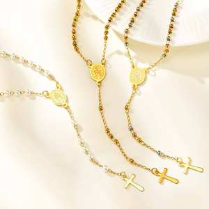 Collana Rosario Cattolico con Ciondolo a Croce a Forma di Y della Vergine Maria di Guadalupe e Perle Imitazione - Product Image 6