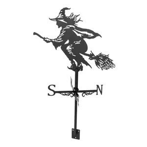 Witch Vane Outdoor Halloween Iron Sculpture North America Style Metal Weathervane Decor Garden Columns Rooster Deer Weather