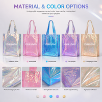 Sac fourre-tout en PVC personnalisé, tendance, imperméable, avec motif de lettres holographiques irisées au laser et poignée