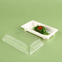 Emballage écologique pour le recyclage alimentaire, conteneur à sushi en bagasse de canne à sucre, plateau transparent avec couvercle pour la restauration, plateau à sushi