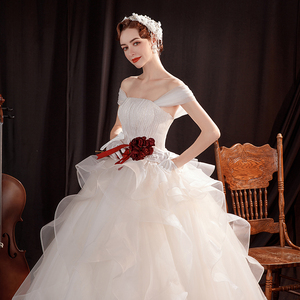 <span class=keywords><strong>Robe</strong></span> <span class=keywords><strong>de</strong></span> <span class=keywords><strong>mariée</strong></span> blanche à bretelles plissées en Organza, jupe à volants, bon marché - Product Image 4