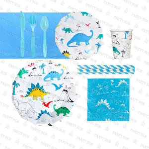 PARTYBUS — fournitures de fête d'anniversaire du monde de dinosaure, fournitures de table, assiettes en papier jetables, tasses, Kits de fête pour enfants, vente en gros 2021