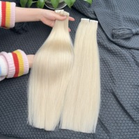 # Extensions de cheveux humains vietnamiens lisses couleur blond platine 60, grade 12A, double tirage, avec bandes adhésives en PU