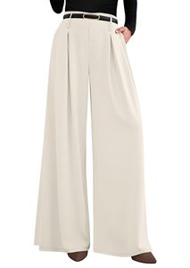 Women's 100% Polyester Breathable High-Waisted Pants Business Casual Office <strong>Trousers</strong> Wide Leg Pant <strong>Elastic</strong> <strong>Waist</strong> <strong>Work</strong> Pants - Product Image 2