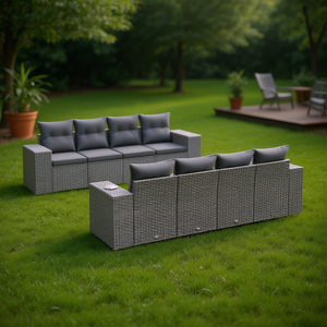 Modular Gray Pe Rattan Garden <b>Sofa</b> <b>Set</b> Outdoor Furniture Contemporary Design High Density Foam Cushions UV Resistant - Product Image 2