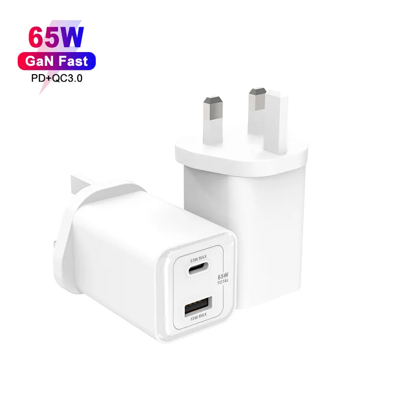 New design two Ports Gan 65W Mobile Cell Phone Fast Travel Charger USB A+C PD Wall Charger