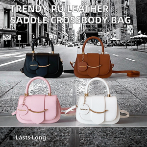 Sacs à bandoulière en cuir PU pour femme, tendance, sacs à main messager avec fermeture à bouton à pompon, vente chaude - Product Image 2