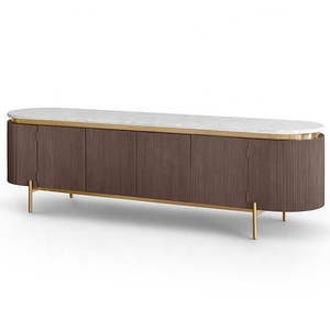 高品质意大利现代豪华不锈钢底座大理石顶级电视柜橱柜家具客厅 - Product Image 2