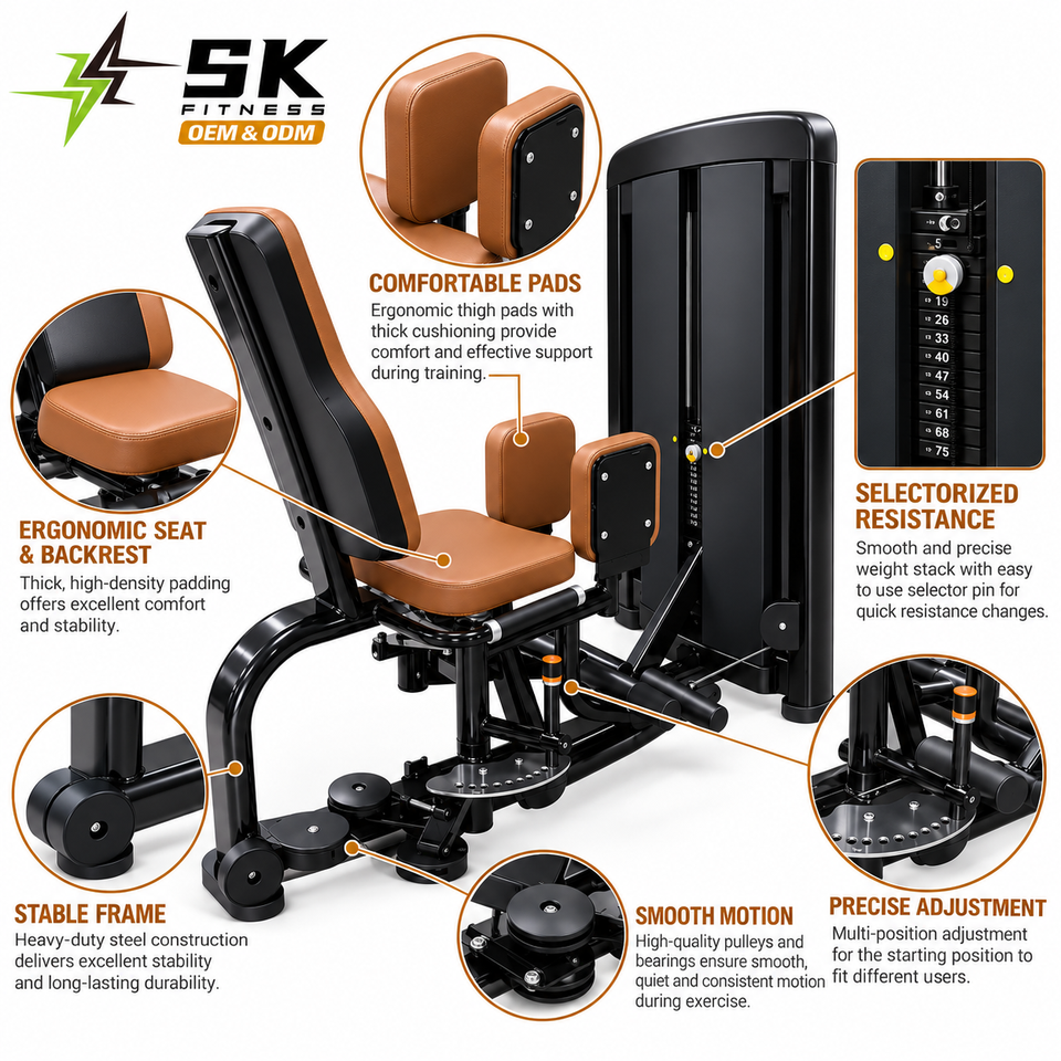 SK-LZN9 Pin Loaded Hip Adductor Machine With Adjustable Seat Leg Pads ...