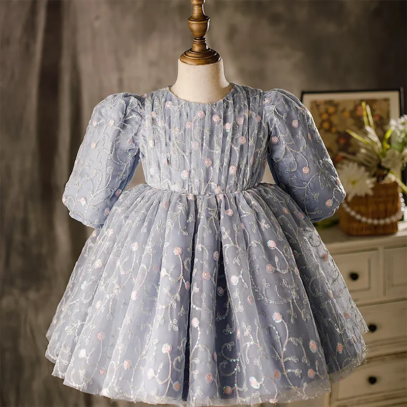 Lente Bloemen Borduren Nieuwe Geboren Baby Kleding Bloem Meisjes Trouwjurken Kids Pageant Baljurk Communie Jurk 2-12 jaar