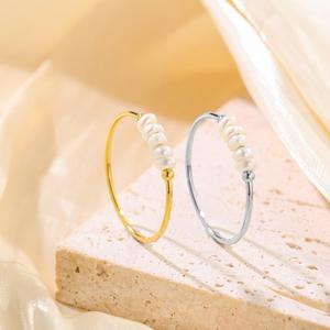 Bague fine en acier inoxydable pour femme, style <span class=keywords><strong>français</strong></span>, avec diamant naturel et perle d'eau douce, forme géométrique, finition électroplaquée, design de niche - Product Image 3